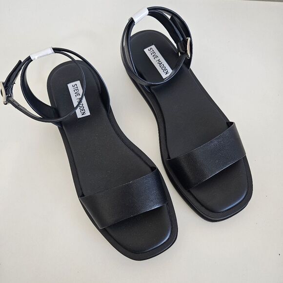 NWT Steve Madden | Tristian Leather Black Strappy Sandal, Women's 9 - Picture 4 of 7